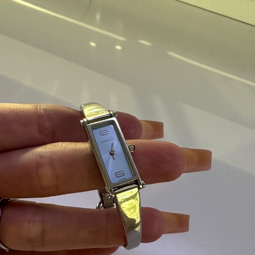 Gucci Blue Back Silver Rectangular Face Watch - image 2